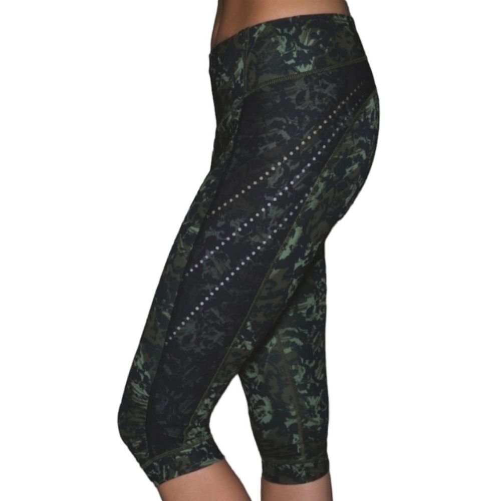 LULULEMON Green Floral & Black Mesh Cropped Leggings